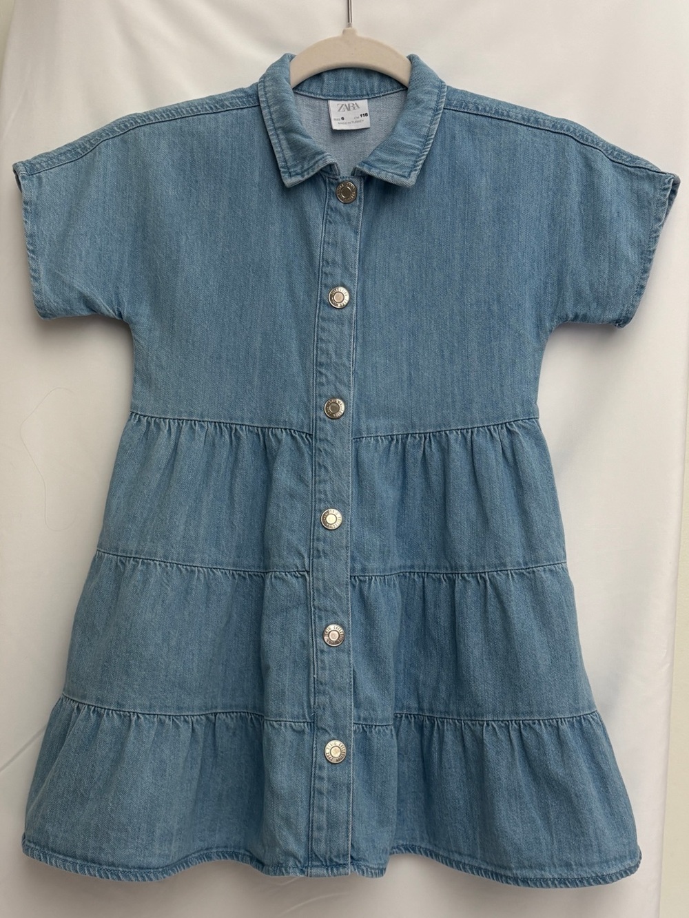 Zara Light Denim Tiered Button-Front Dress